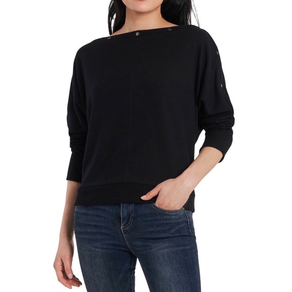 Vince Camuto Sweaters - VINCE CAMUTO Snap Trim Black Dolman Sleeve Sweater // M